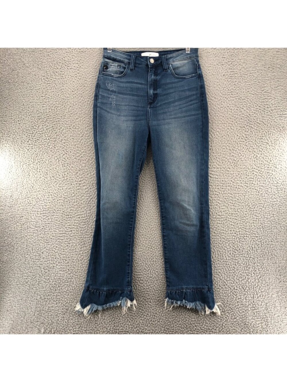 KanCan Jeans Womens 7 Juniors Blue Stone Wash Denim Distressed Frayed Hem Skinny